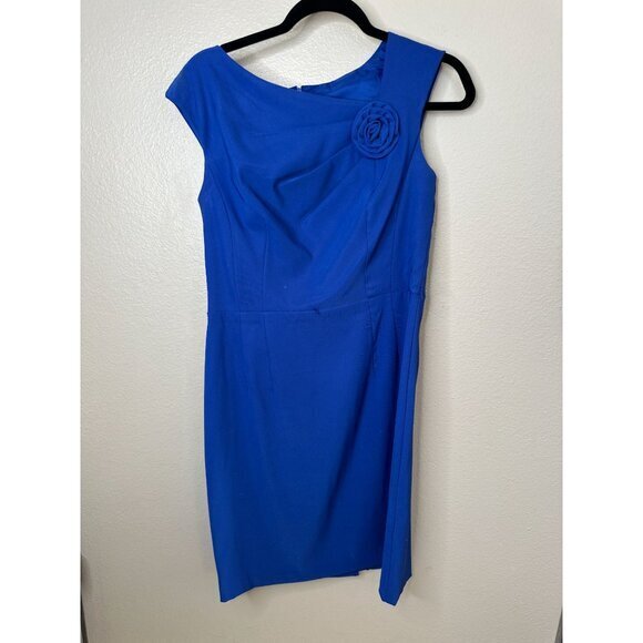 Dressbarn Womens Blue Dress 10 midi dress sleeveless polyester‎ zipper flower - Picture 2 of 9